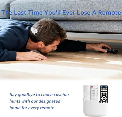 SUNFICON Adhesive Remote Control Holder Wall Mount Media Player Controller Holder Universal TV Remote Organizer Caddy Box Tray Easy Phone Charging Home Office Desk Nightstand White - color: White