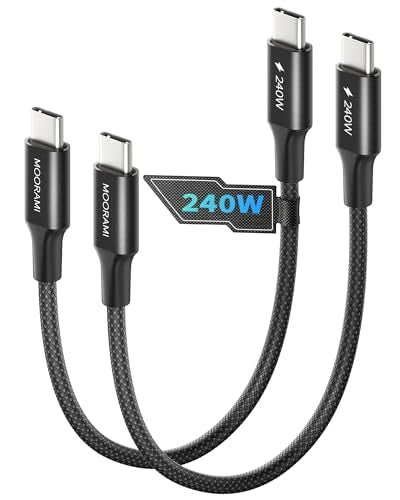 2-Pack 0.5ft 240W USB C to C Cable, Power Bank Pocket Charging | Short 6-Inch Portable Cord | PD 3.1 Fast Charge | For iPhone 17 16 15 Samsung | 48-Braided | 480Mbps Data Transfer - color: Black, size: 0.5 ft (6 in)