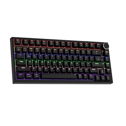 Newmen GM326 75% Percent Mechanical Keyboard,Wired Mini Backlit Hot Swappable Gaming Mechanical Keyboard with Knob,82 Keys Anti-Ghosting Compact Black Gaming Keyboards for PC Win Mac,Red Switch - color: Black