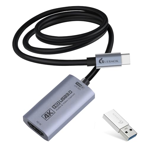 Guermok Switch Capture Card, Stream and Record in 4K@60FPS, 2K@144FPS, 3.3ft, USB3.0 HDMI to USBC/A Video Capture Card for Streaming, Works with iPad, Switch 2/1, PS5/4, Quest 3/Mac/PC/OBS/Xbox - color: Silver, size: 1m