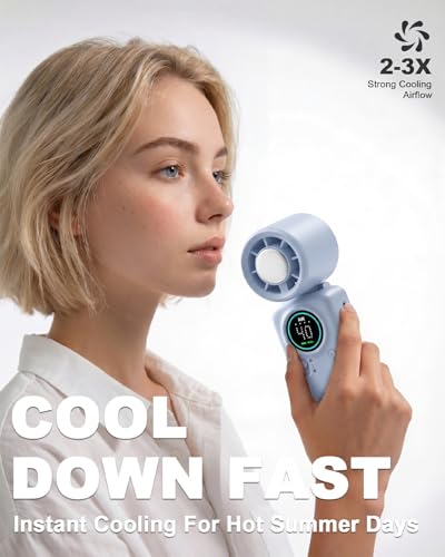 Handheld Turbo Fan with Ice Cooling, 20000 RPM Personal Fan with Stepless Speed, 6000mAh Rechargeable Up to 20H, LED Display Mini Fan for Office Desk Home Watching Game Outdoor Travel - color: Blue