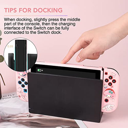 DLseego Cute Dog Switch Protective Case Dockable Soft Silicone Shell Shockproof Scratch Resistant Cover Joy Con Skin with 4PCS Lovely Thumb Grips Caps - color: Pink Dog