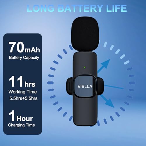 Vislla Wireless Lavalier Microphone for iPhone 15/16/17 Series, iPad and Android Devices, Noise Cancelling,Bluetooth Mini Lapel Microphone for Vlogging/YouTube/Live Streaming/Tiktok/Interview