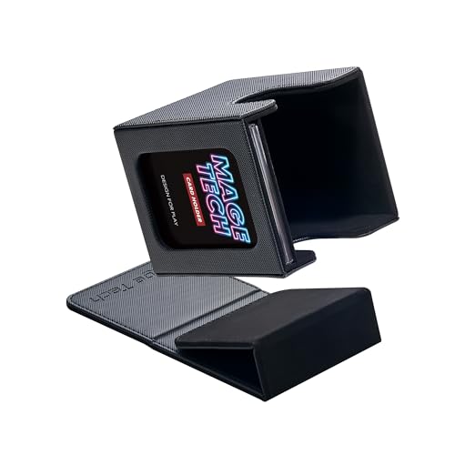 Mage Tech Commander Deck Box Lite - Card Display with Mini Snap Card Holder & Removable Cover, Fits 100+ Single-Sleeved Cards, Ideal for MTG, PTCG, OPCG, SWU & More (Black) - color: Black