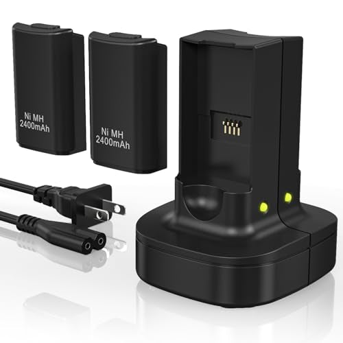 KEKUCULL Rechargeable Battery for Xbox 360 Controller, Charger Dual Charging Station Dock with 2 Pack Rechargeable Battery Compatible with Xbox 360 - color: Black