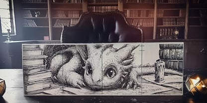 Wooden Dungeon Master Screen, 4-Panel Magnetic Engraved DM Screen, 11.25x35 inches (Book Wyrm) - style: Book Wyrm