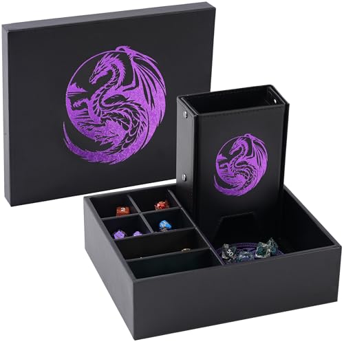 Soar Forge All-in-One Game Roamer - Dice Tray & Tower for DND and RPG | All-in-One Tray & Large Dice Tower for Random Rolls - Stores Sets, Mini's and More Compatible with D&D Gift Accessories - color: Purple Dragon