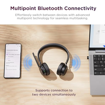 Lenovo Wireless VoIP Headset Teams Certified, Noise-Canceling Mic, Bluetooth 5.3 Multipoint, USB-A Receiver, 31-Hour Talk & 60-Hour Playback, Lightweight Over-Ear Design, Replaceable Earcups - style: Wireless - ENC (Teams)