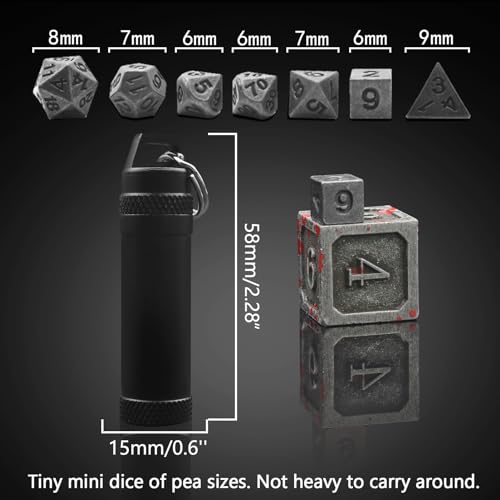 PJOY Mini Dice Set Portable Tiny Keychain DND Dice with D&D Dice Case 7PCS Antique Copper Small Metal Dice Set for Role Playing Dice Games Compatible with Dungeons and Dragons Gifts - color: Iron