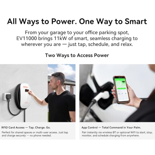 EV11000 Level 2 EV Charger 48 amp 11000Kw Home EV Charging Station | Suitable for 99% Vehicle Models, 16.5ft Cable, WiFi (2.4GHz) Smart App, Weatherproof Indoor/Outdoor IP65, 11kW Fast Charing