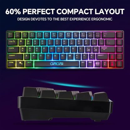 CHONCHOW 60% Gaming Keyboard and Mouse Combo,68 Keys Wired LED RGB Backlit | Gaming Keyboard and RGB Backlit Mouse, Small Light up Keyboard for PC Xbox PS4 (Black) - color: Black