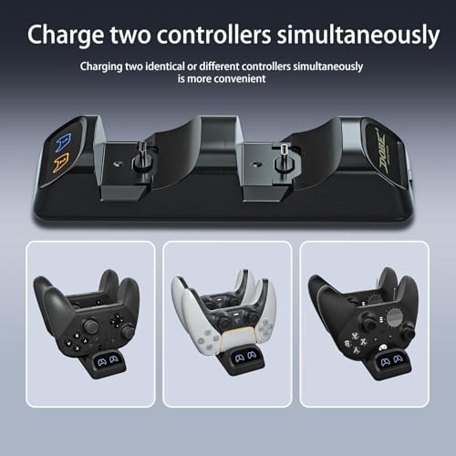 Switch 2 Pro Controller Charger Dock, Dual USB-C Charging Station for Switch Pro Controller, Compatible with PS5, Xbox Series X|S and Elite Series 2, LED Indicators, USB-C Adapters Included