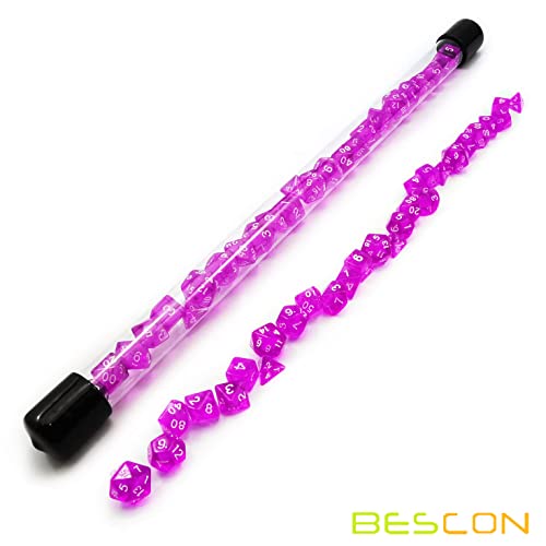 Bescon 28pcs Translucent Purple Mini Polyhedral Dice Set in Tube, for DND RPG Dice 4X7pcs,Mini Gem Violet Dice Set - color: 4x7pcs Mini Gem Purple