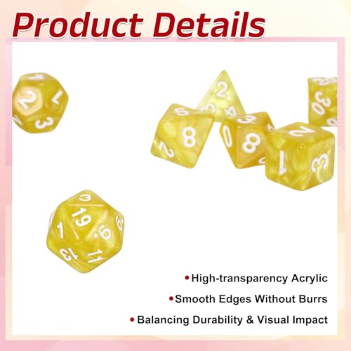 uxcell Polyhedral Dice Set, 7 Pcs Acrylic Dice for Role Playing Table Games Tabletop Gaming Accessories, Pearl Pattern Golden Yellow - color: Pearl Pattern Golden Yellow