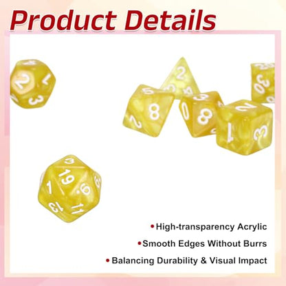 uxcell Polyhedral Dice Set, 7 Pcs Acrylic Dice for Role Playing Table Games Tabletop Gaming Accessories, Pearl Pattern Golden Yellow - color: Pearl Pattern Golden Yellow