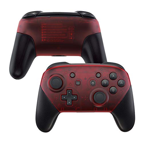 eXtremeRate Transparent Clear Red Faceplate and Backplate for Nintendo Switch Pro Controller, DIY Replacement Shell Housing Case for Nintendo Switch Pro - Controller NOT Included - color: Clear Red