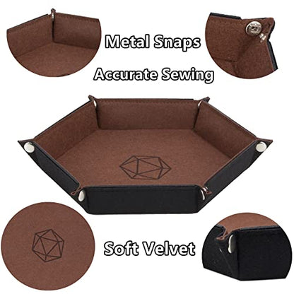 8-Pack Felt Dice Trays for DND, RPG, MTG, Folding Design (Hexagon) | Collapsible felt dice trays keep dice contained and tables protected. Great for DND, RPG, MTG, and other tabletop games. - color: Hexagon