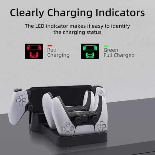 Mcbazel Charging Station for PlayStation Portal Remote Player and PS5 Controllers with LED Light and Charging Cable, Charging Dock Stand Base Holder Accessories for PS5 Portal Console - Black