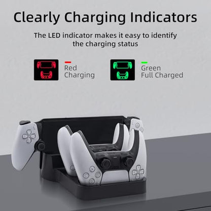 Mcbazel Charging Station for PlayStation Portal Remote Player and PS5 Controllers with LED Light and Charging Cable, Charging Dock Stand Base Holder Accessories for PS5 Portal Console - Black