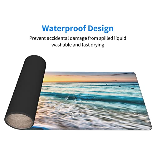 Sunrise Beach Wave Gaming Mouse Pad Large Desk Mat, 31.5x11.8in, XL | Extended Big Mousepad, Waterproof Smooth Surface, Non-Slip Rubber Base, Stitched Edges, For Keyboard Mouse, For Home Office - color: Sunrise Beach Wave