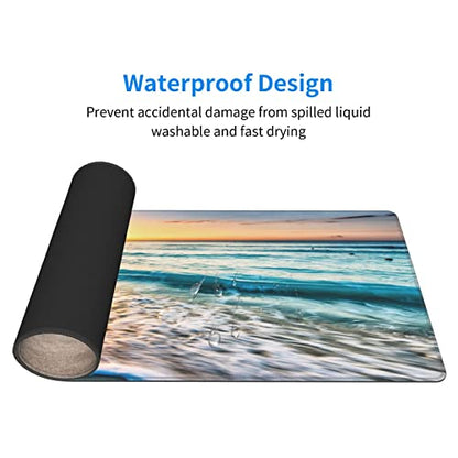 Sunrise Beach Wave Gaming Mouse Pad Large Desk Mat, 31.5x11.8in, XL | Extended Big Mousepad, Waterproof Smooth Surface, Non-Slip Rubber Base, Stitched Edges, For Keyboard Mouse, For Home Office - color: Sunrise Beach Wave