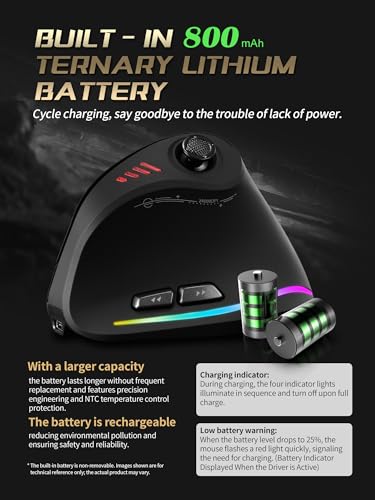 TKMARS Ergonomic Vertical Gaming Mouse with 5-Way Thumb Joystick, Tri-Mode Wireless, 12 Programmable Buttons, Up to 24000 DPI, Rechargeable RGB Mouse for Gaming, Work and Creative Tasks