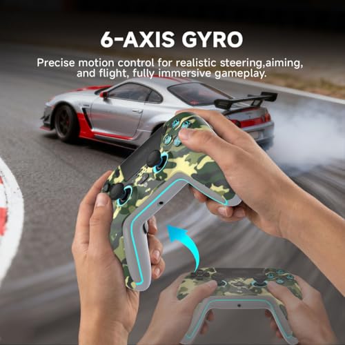 ASRVA Camo Wireless Pro Controller for PS5, Hall Effect Joystick No Drift, 2 Back Paddles, Macro, Gyro, 1000mAh, RGB, Compatible with PS5/Pro/Slim/PC/iOS/Android - color: Camo