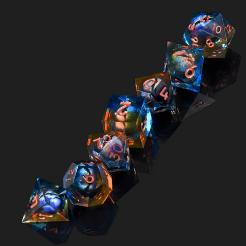 Dragon Eye DND Dice Set, 7 Pcs Liquid Core Resin Sharp Edged Polyhedral D&D Dice for Dungeons and Dragons RPG Role Playing Table Games