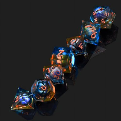 Dragon Eye DND Dice Set, 7 Pcs Liquid Core Resin Sharp Edged Polyhedral D&D Dice for Dungeons and Dragons RPG Role Playing Table Games