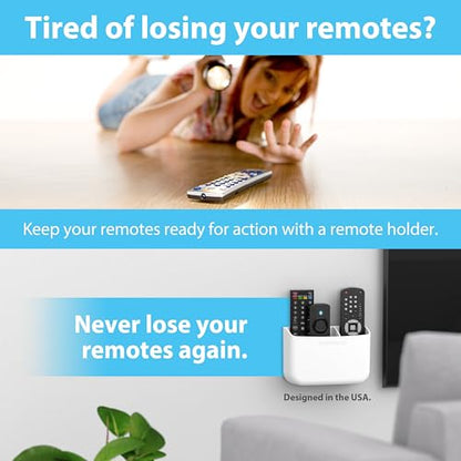 TotalMount Hole-Free Remote Holder – Eliminates Need to Drill Holes in Your Wall (Premium White Holder for 2 or 3 Remotes) - color: Standard White