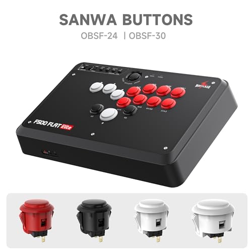 MAYFLASH F500 FLAT Elite Fight Stick All Button Arcade Leverless Controller with Sanwa OBSF buttons for PS4, PC, Xbox Series S/X, Switch/Switch 2, Steam Deck, macOS, Android, Raspberry Pi and more