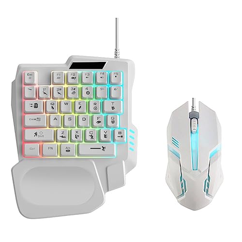 One Handed Gaming Keyboard RGB Backlit and Mouse 35 Keys Ergonomic Mini Keyboard with Wrist Rest USB Interface Mini Game Controller for Gamer White