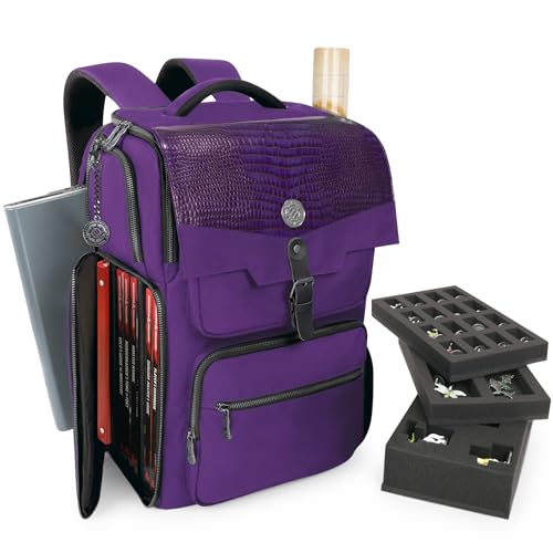 ENHANCE Collector's Edition DnD Backpack - RPG DM Bag for Dungeons and Dragons - DnD Bag fits 6-8 Books, 18" Laptop/DM Screen Slot, Miniature Foam Trays, Accessory Pockets, Map Strap (Dragon Purple) - color: Dragon Purple
