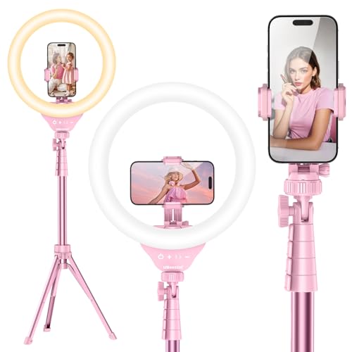 UBeesize 12'' LED Ring Light with 62'' Tripod Stand, Selfie Ring Light for Video Recording, Live Streaming, TikTok & YouTube, Compatible with iPhone & Android (Pink) - color: Pink, size: 12-in