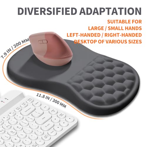 Ergonomic Joint Wrist Support Mouse Pad with Memory Foam Cushion Massage Bump, Carpal Tunnel Pain Relief Mousepad Slope Design for Wrist Rest, 11.8x7.9 in, DimGray - color: DimGray