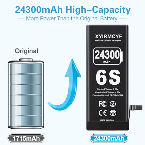 XYIRMCYF 24300mAh Super Capacity Battery Compatible with iPhone 6S, New 0 Cycle-Li-Polymer Replacement Battery for iPhone 6S, with Professional Repair Tool Kit - color: 6S-24300
