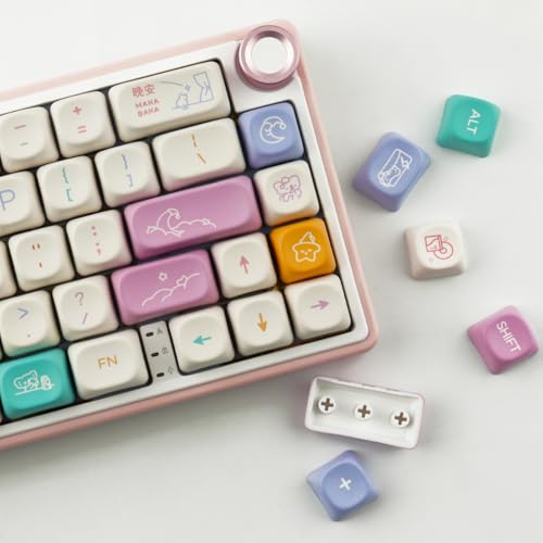 Tsungup Cute MOA Profile Keycaps,126 Keys Custom PBT Keycaps 60 65 75 Percent, Dye-Sub White Keycap Set Key Caps Keyboard for Cherry Gateron MX Swithes Mechanical Keyboards - color: White Pink