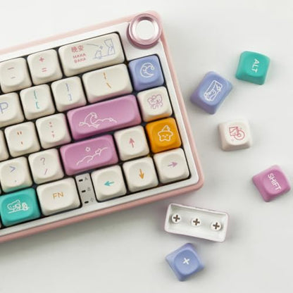 Tsungup Cute MOA Profile Keycaps,126 Keys Custom PBT Keycaps 60 65 75 Percent, Dye-Sub White Keycap Set Key Caps Keyboard for Cherry Gateron MX Swithes Mechanical Keyboards - color: White Pink