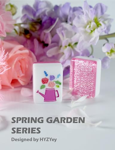 Mahjong Tile Set 160 Bling Acrylic Engraved American Mahjong Game Sets | HYZYey Sparkle Pink Garden Series 1.2” Mah Jongg Tiles with 6 Dice PU Bag Accessories Gifts for Majong Players Beginners - color: Pink