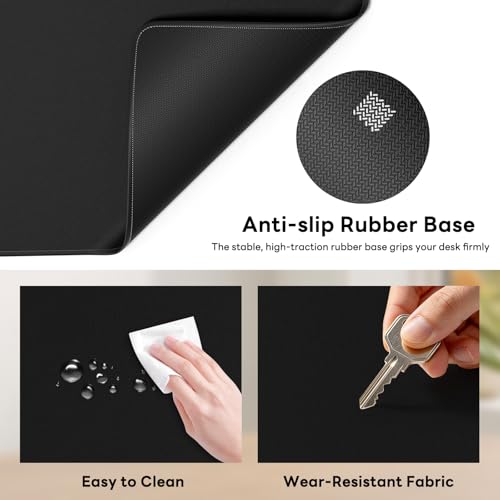 Large Gaming Mouse Pad, XL Desk Protector, Non-Slip Base | 31.5x15.7 in Extended Desk Mat with Stitched Edges for Keyboard, Work, Game, Office, Home PC and Laptop - color: Black