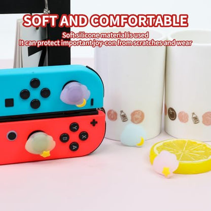Switch Joycon Thumb Grips Caps, 4 PCS Cute Kawaii 3D Silicone Analog Thumbstick Button Cover Compatible with Nintendo Switch Lite/OLED Joystick Caps (Multicolor Cloud) - color: Multicolor Cloud