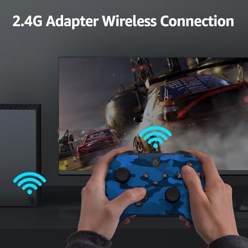 IWGAME Wireless Controller for X-BOX/PC, Hall Effect Controller Support Turbo, 2.4G Plug and Play Gaming Gamepad with 3.5mm Headphone Jack/Dual Vibration, Compatible with X-BOX One, X-BOX Series S/X, PC, IOS, Android Platforms(Camo Blue) - color: Camo blu