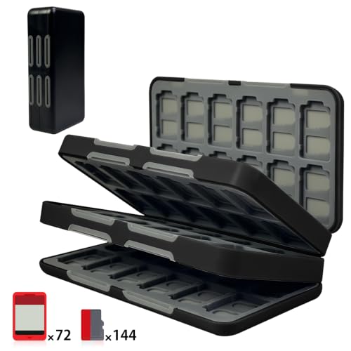 ONETIAOLONG Switch Game Case Holder for Switch 2 & OLED & Lite with 72 Cartridge Slots and 144 Micro SD Card Storage with Magnetic Closure,Protective Hard Shell and Soft Lining for Easy carrying - color: Black, style: 72-slots