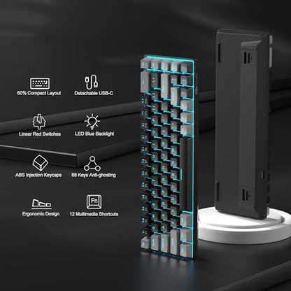 MageGee Portable 60% Mechanical Gaming Keyboard, MK-Box LED Backlit Compact 68 Keys Mini Wired Office Keyboard with Red Switch for Windows Laptop PC Mac - Black/Grey - color: Black/Red Switch