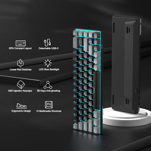MageGee Portable 60% Mechanical Gaming Keyboard, MK-Box LED Backlit Compact 68 Keys Mini Wired Office Keyboard with Red Switch for Windows Laptop PC Mac - Black/Grey - color: Black/Red Switch