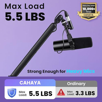 CAHAYA Mic Stand Boom Arm - Low Profile Adjustable Microphone Arm Stand with 3.5" Extension Pole Desk Clamp Screw Adapter for Streaming Gaming Black