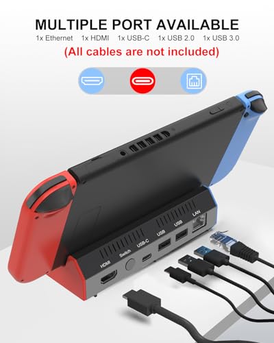 iPLYGAM Switch1 TV Dock with 1000Mbps Ethernet LAN Port/4K HDMI Port, Portable Switch Docking Station for Nintendo Switch/Switch OLED, Replacement Official Switch Dock Base Stand (NO Cable Included) - size: for Switch/OLED(LAN)