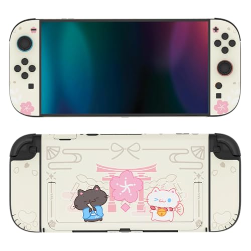 PlayVital for Nintendo Switch 2 Skin Full Set (2-Pack) - Protective Vinyl Decal Stickers for Switch 2 Console, Handle Grips & Dock | No Residue, Anti-Scratch - Cherry Blossoms Kitten Antique Yellow - color: Cherry Blossoms Kitten Antique Yellow