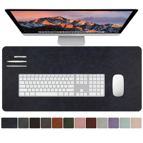 CHEERYGOO Leather Office Desk Pad Protector, Non-Slip PU Leather Desk Blotter, Waterproof Laptop Writing Mouse Pad for Office and Home,23.6"x 13.8" M Dark Blue - color: Dark Blue, size: 23.6" x 13.8"