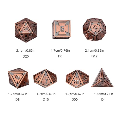 UDIXI Metal Dice Set D&D Heavy Metallic DND Dice for Tabletop Game (Copper) | 7-Pieces, Lozenge Pattern, Zinc Alloy Material, Gorgeous Gift Case, DM Gift, for Dungeons and Dragons Role Playing Games - color: Ancient Copper